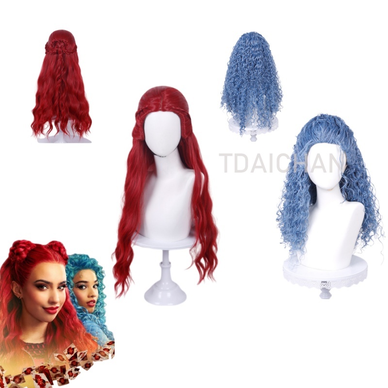 Anime Cosplay With Red Hair - شعر مستعار مجعد للتنكر، تسريحة شعر
