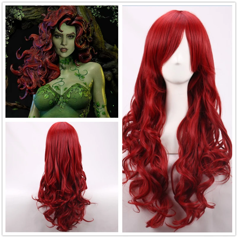 Anime Cosplay With Red Hair - شعر مستعار صناعي طويل مموج مقاوم